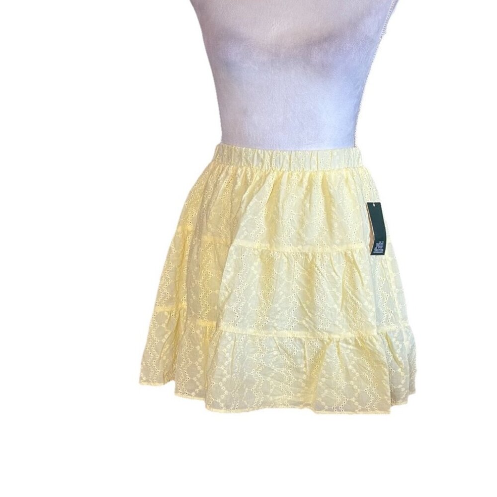 Wild Fable Mini Eyelet Skirt Sz M Yellow Multi Tiered Layered Lined NWT
